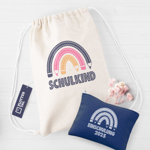 Plotterdatei zur Einschulung - Regenbogen Buntstifte Schulkind