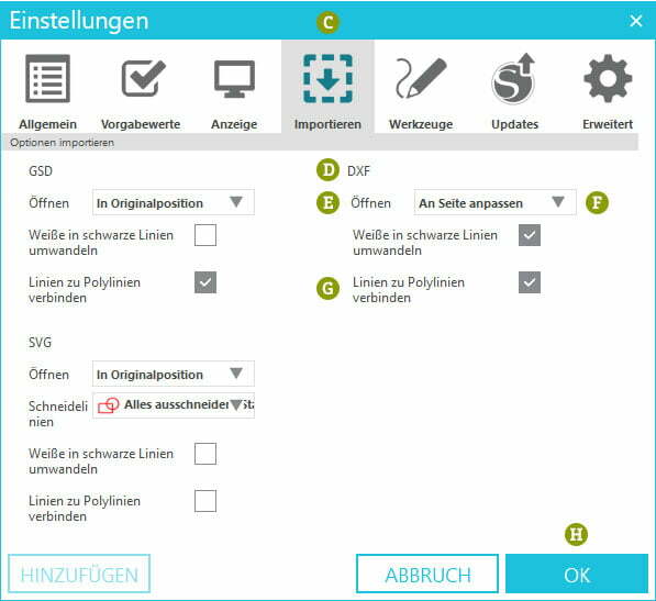 DXF - Grundeinstellungen vor dem Import in Silhouette Studio