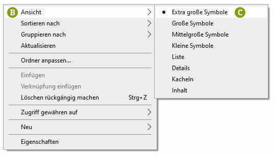 Menü: Ordneransicht - Extra große Symbole