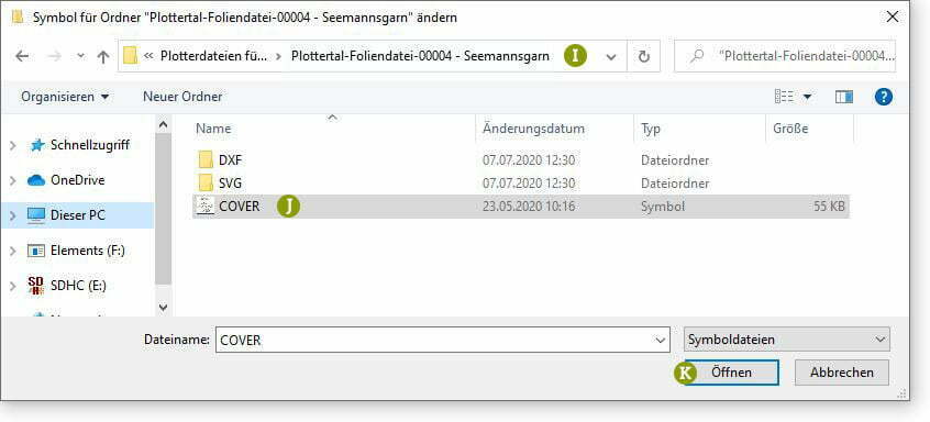 Ordnersymbol für Plotterdatei auswählen