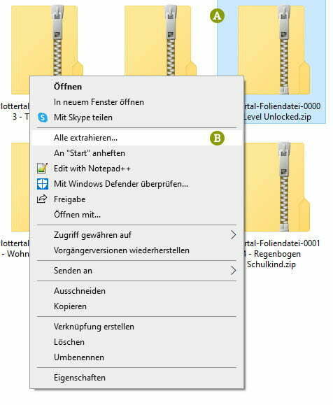Plotterdateien entpacken - Alle Extrahieren - Windows