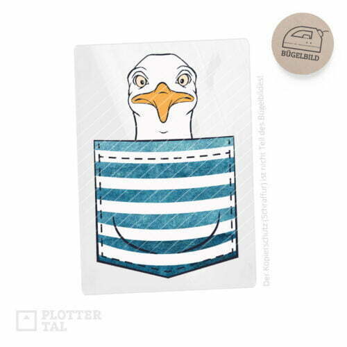 Bügelbild Taschentier Möwe - maritimes Bügelmotiv für Kinder blau