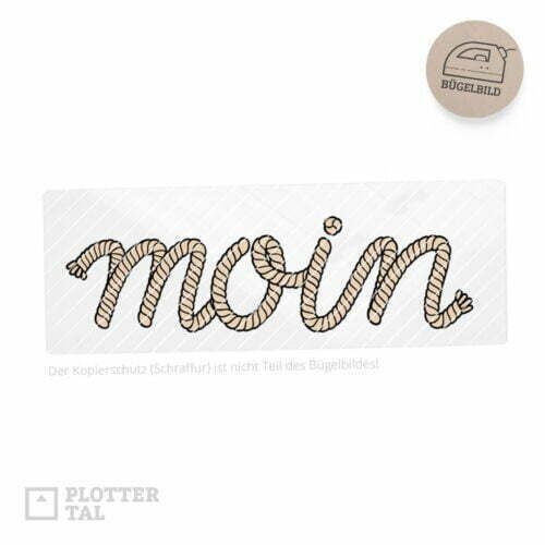 Maritimes Bügelbild «Moin» Seilschrift - nordisches Bügelmotiv