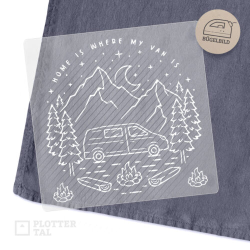 Bügelbild Van Camper - Bus Camping weiß