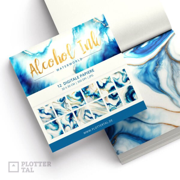 Digitales Papier Alcohol Ink Waterworld - Blau Gold - Digi Paper