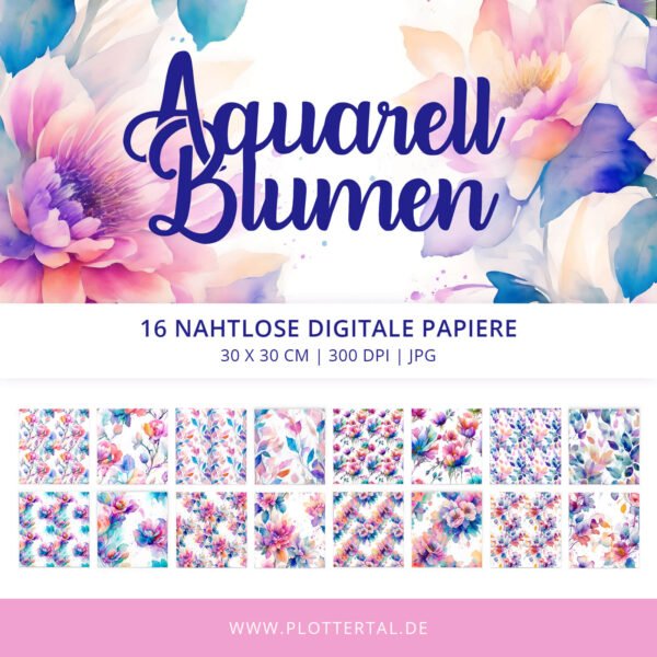 Digitales Papier Aquarell Blumen - Wasserfarbe - Digi Paper - Digital Paper