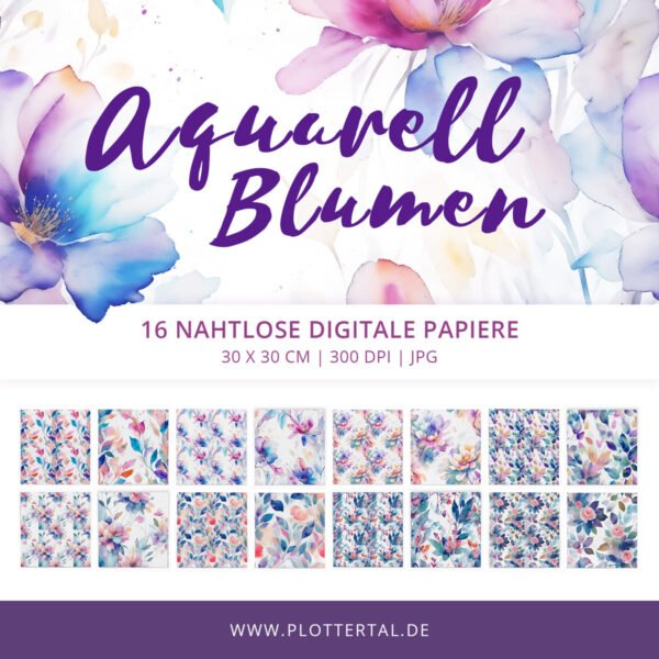 Digitales Papier Aquarell Blumen - Wasserfarbe - Digi Paper - Digital Paper