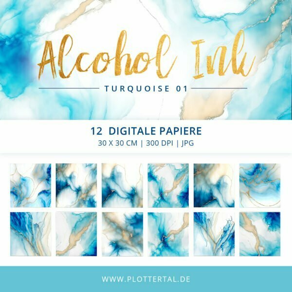 Digitales Papier Alcohol Ink Turquoise Gold - Digi Paper