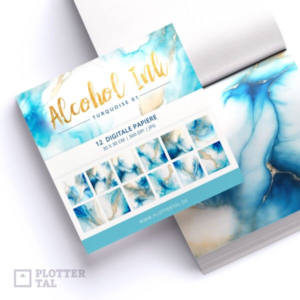 Digitales Papier Alcohol Ink Turquoise Gold - Digi Paper