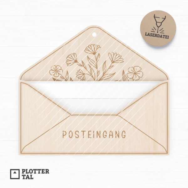 Laserdatei Briefaufbewahrung "Posteingang" mit Wildblumen Gravur für DIN lang Briefe