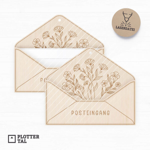 Laserdatei Briefaufbewahrung "Posteingang" mit Wildblumen Gravur für DIN lang Briefe