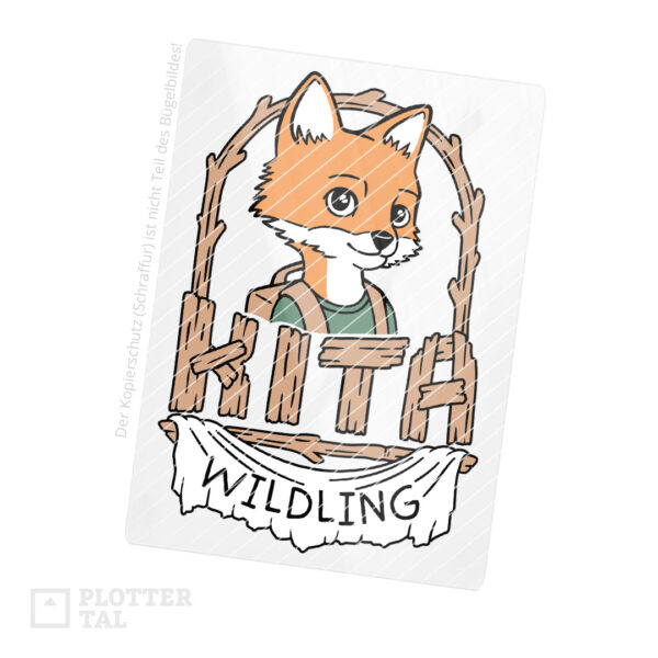 Bügelbild für Kindergarten-Kinder "Kita Wildling" Fuchs Shirt