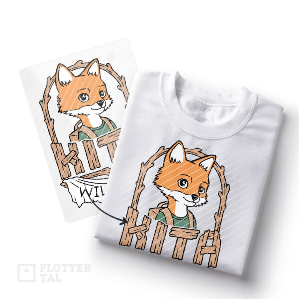 Bügelbild für Kindergarten-Kinder "Kita Wildling" Fuchs Shirt