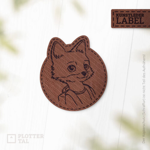 Kunstleder Label mit Fuchs für Kinder - Applikation