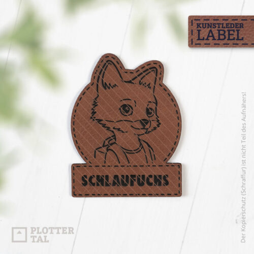 Kunstleder Label "Schlaufuchs" für Kinder - Applikation Schulkind