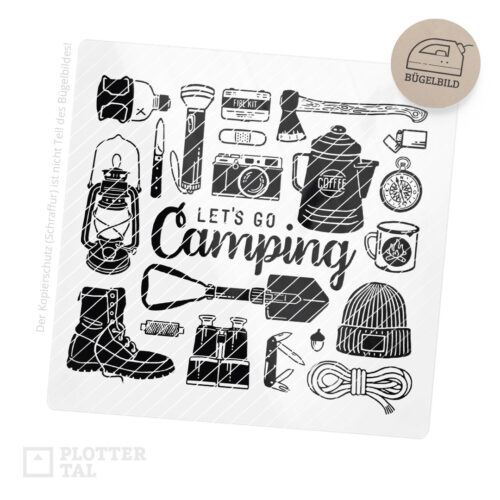 Bügelbild "Let's go camping" Camper Outdoor Bügeltransfer