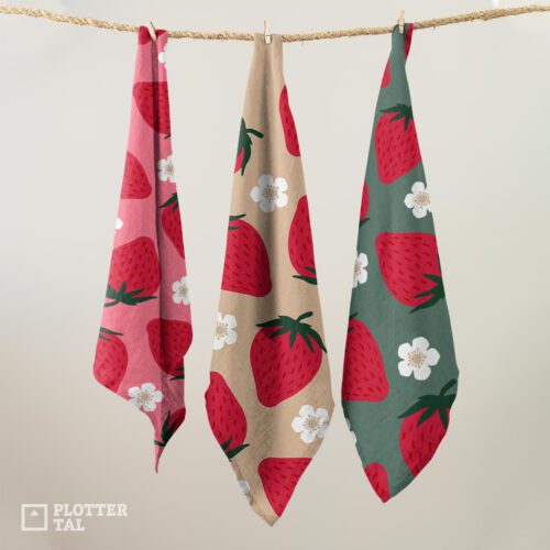 Siebdruck Schablone plotten - Erdbeere und Erdbeerblüte auf Stoff drucken